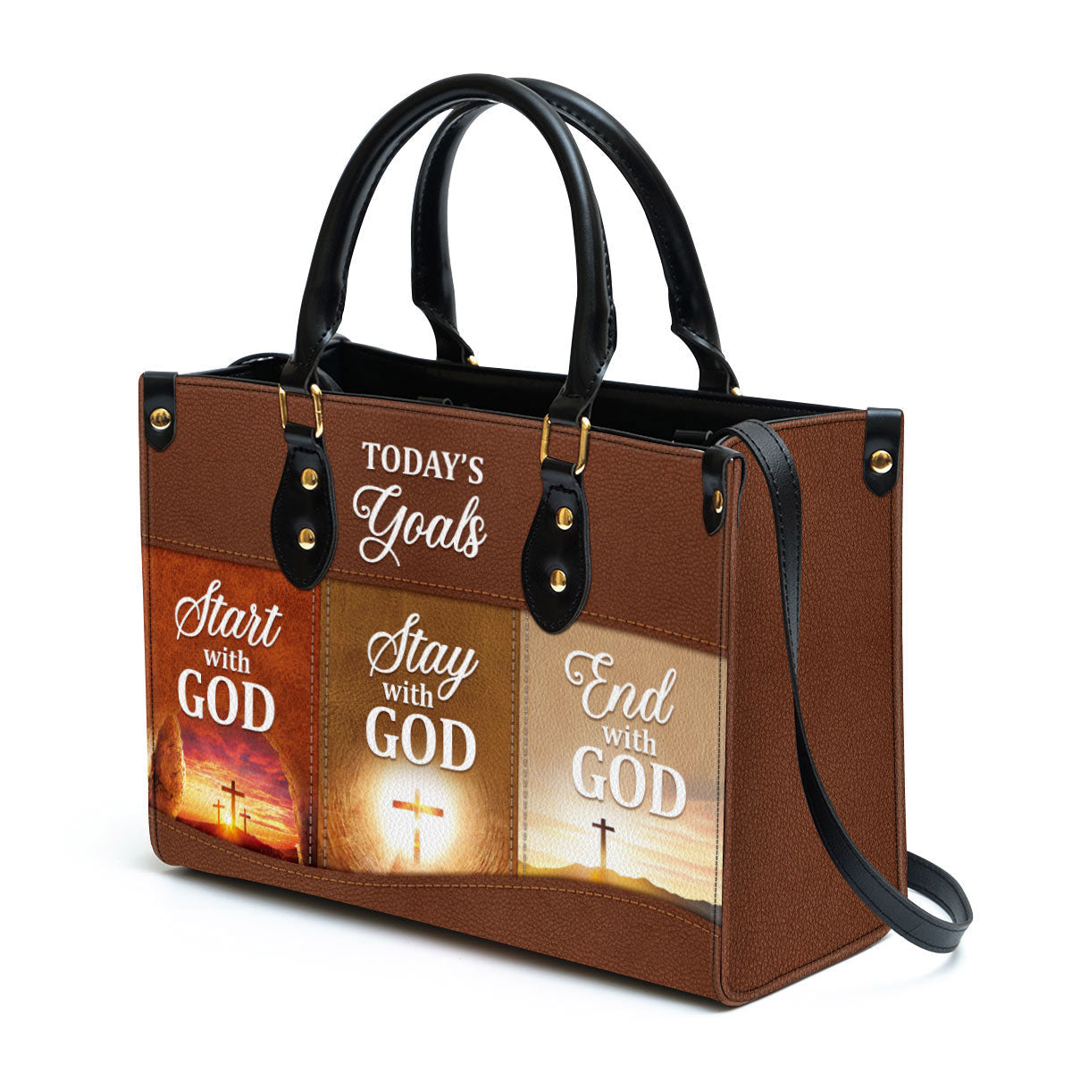 Christian Leather Handbag - Today‘s Goals Start With God Leather Bag - Religious Gifts For Women