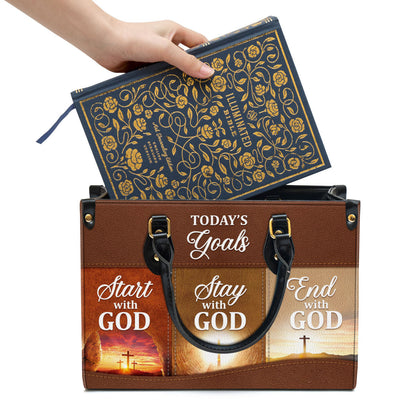 Christian Leather Handbag - Today‘s Goals Start With God Leather Bag - Religious Gifts For Women