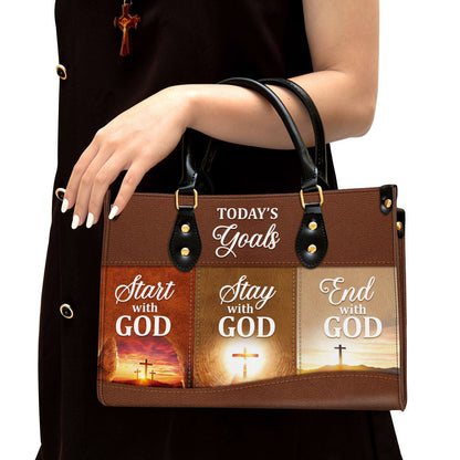 Christian Leather Handbag - Today‘s Goals Start With God Leather Bag - Religious Gifts For Women