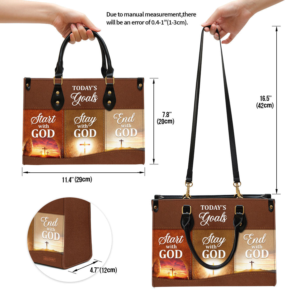 Christian Leather Handbag - Today‘s Goals Start With God Leather Bag - Religious Gifts For Women