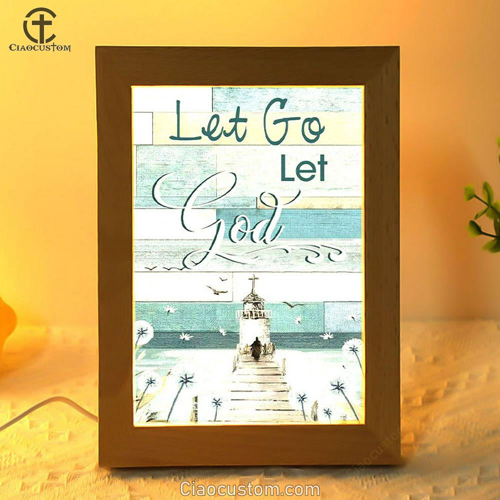 Christian Let Go Let God Frame Lamp Prints - Bible Verse Wooden Lamp - Scripture Night Light