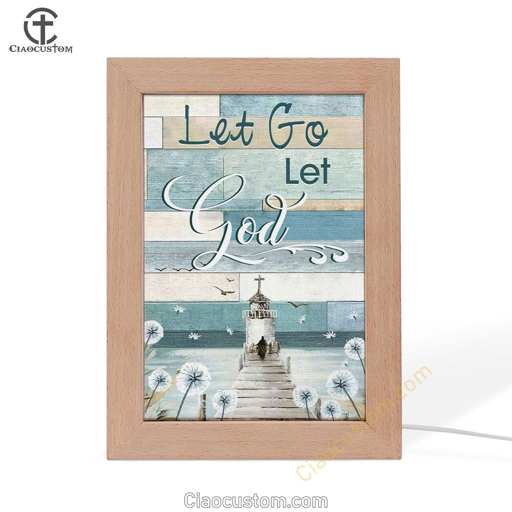 Christian Let Go Let God Frame Lamp Prints - Bible Verse Wooden Lamp - Scripture Night Light