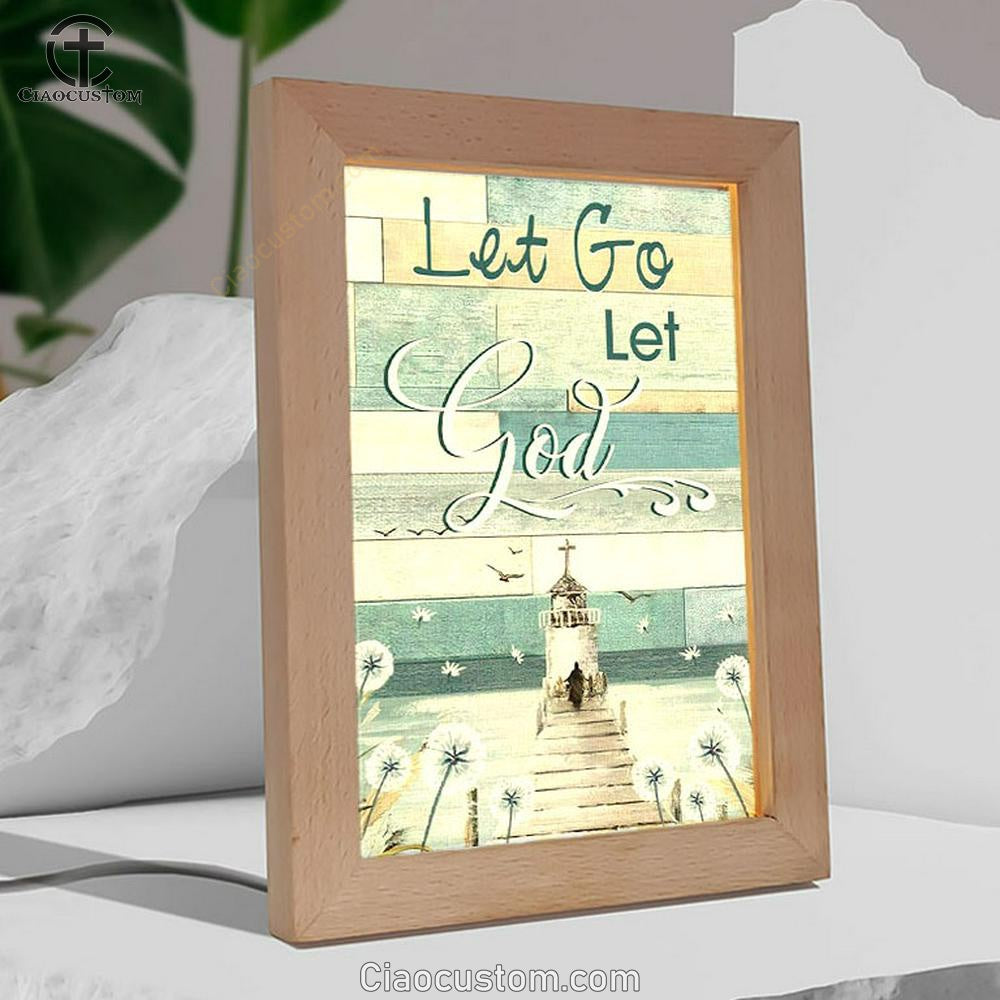 Christian Let Go Let God Frame Lamp Prints - Bible Verse Wooden Lamp - Scripture Night Light