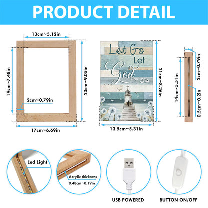 Christian Let Go Let God Frame Lamp Prints - Bible Verse Wooden Lamp - Scripture Night Light