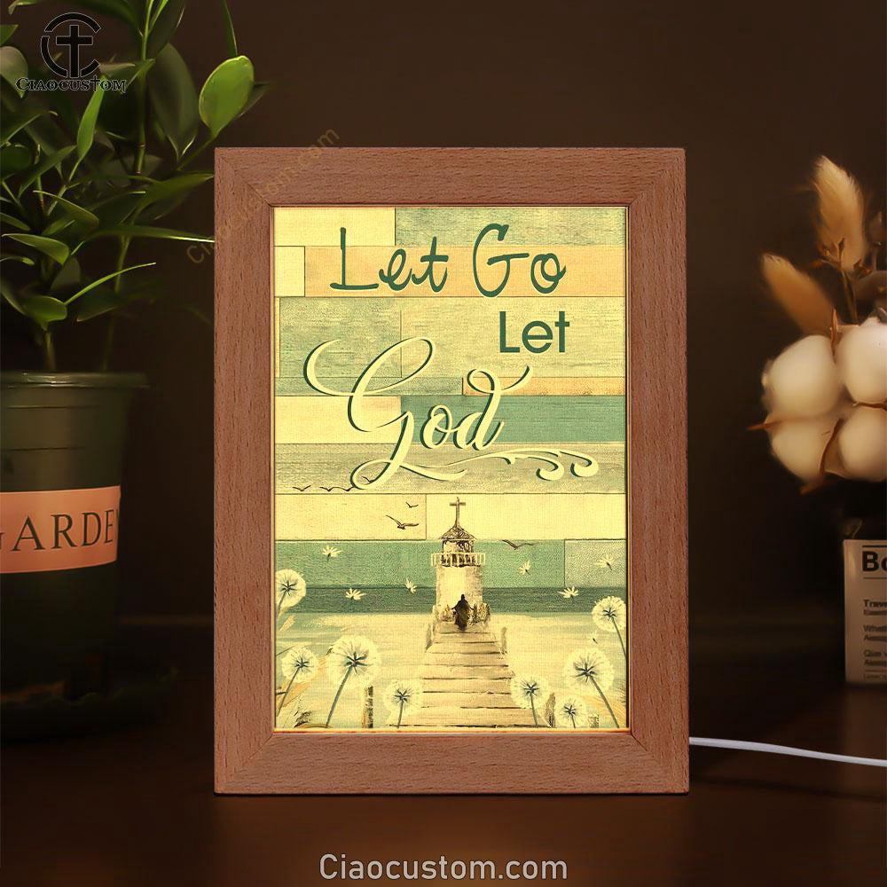 Christian Let Go Let God Frame Lamp Prints - Bible Verse Wooden Lamp - Scripture Night Light