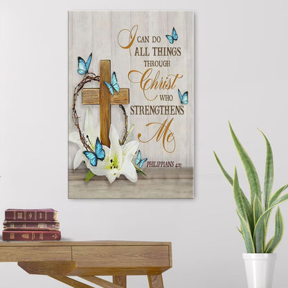 Christian Philippians 413 Nkjv Wooden Cross Lily Flower Butterflies Canvas Art - Bible Verse Canvas - Scripture Wall Art