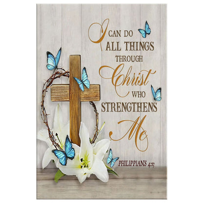 Christian Philippians 413 Nkjv Wooden Cross Lily Flower Butterflies Canvas Art - Bible Verse Canvas - Scripture Wall Art