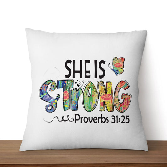 Christian Pillow, She Is Strong Proverbs 3125, Butterfly