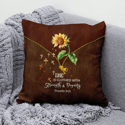 Christian Pillows She Is Clothed With Strength And Dignity Sunflower Pillow