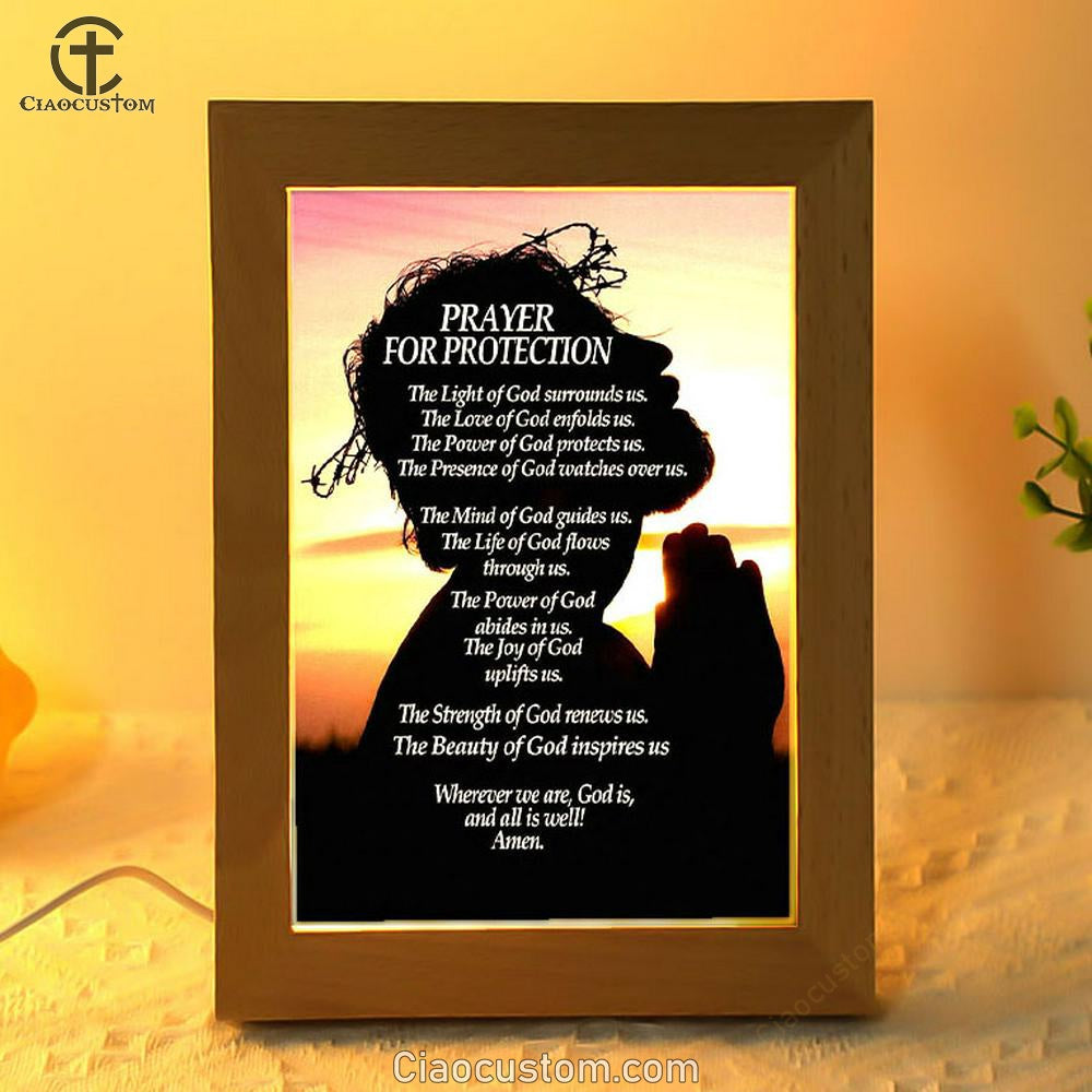 Christian Prayer For Protection Frame Lamp Prints - Bible Verse Wooden Lamp - Scripture Night Light