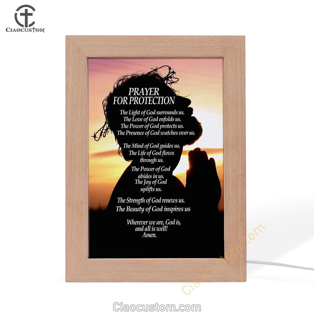 Christian Prayer For Protection Frame Lamp Prints - Bible Verse Wooden Lamp - Scripture Night Light