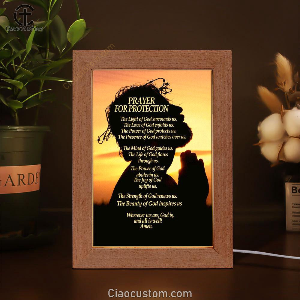 Christian Prayer For Protection Frame Lamp Prints - Bible Verse Wooden Lamp - Scripture Night Light