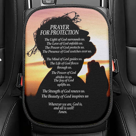 Christian Prayer For Protection Seat Box Cover, Bible Verse Car Center Console Cover, Scripture Car Interior Accessories