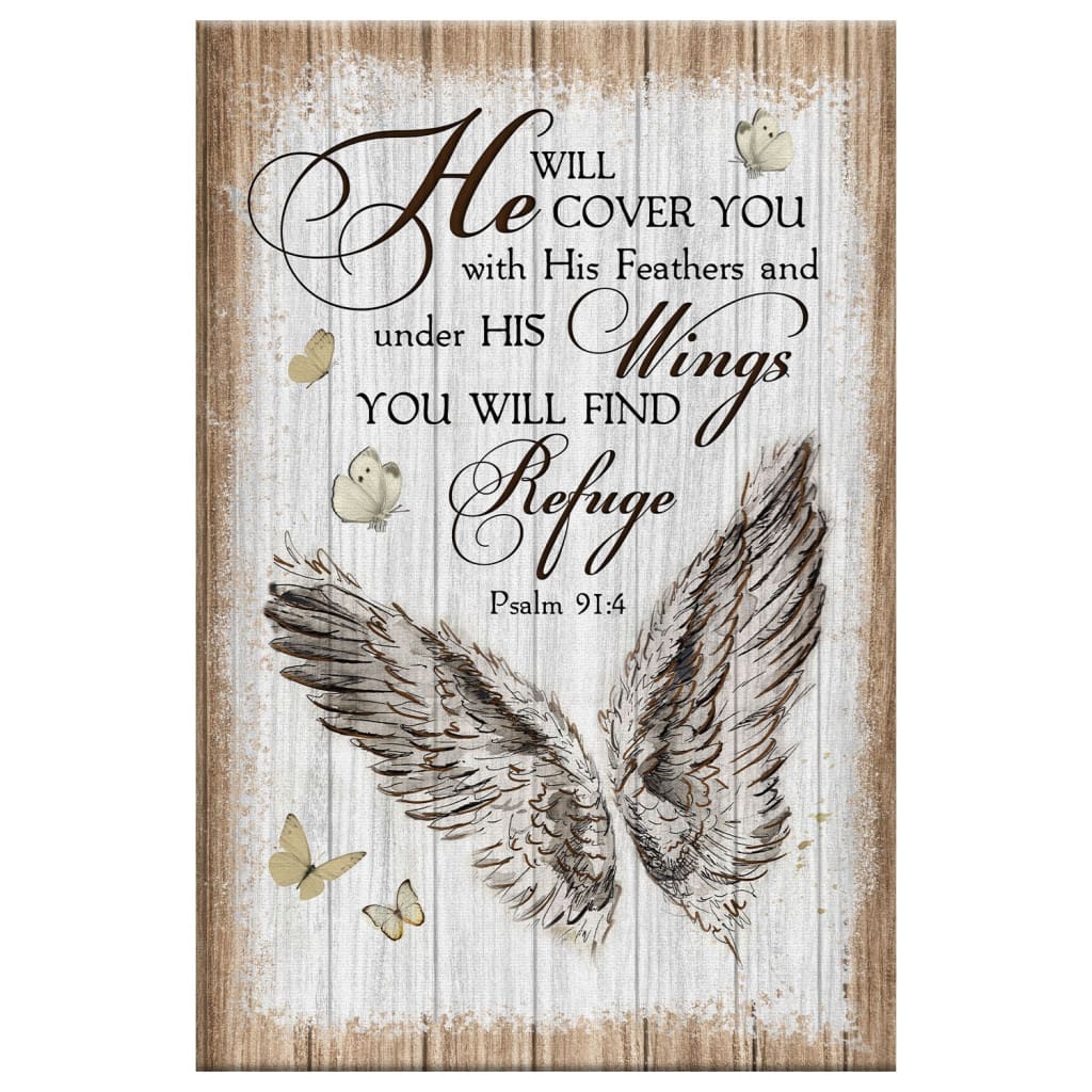 Christian Psalm 914 He Will Cover You With His Feathers Canvas Art - Bible Verse Canvas - Scripture Wall Art