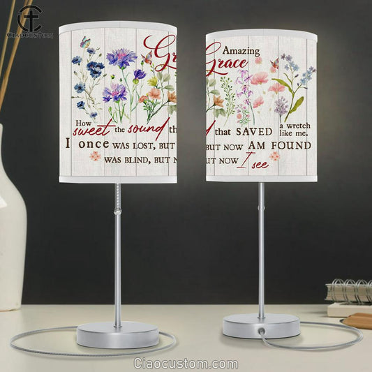 Christian Song Lamp Art Amazing Grace How Sweet The Sound Table Lamp Print - Christian Room Decor