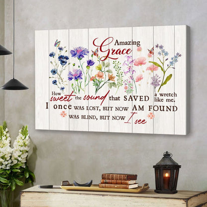 Christian Song Wall Art Amazing Grace How Sweet The Sound Canvas Print - Religious Wall Decor