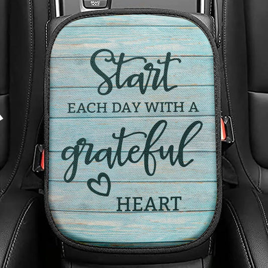 Christian Start Each Day With A Grateful Heart Seat Box Cover, Bible Verse Car Center Console Cover, Scripture Car Interior Accessories