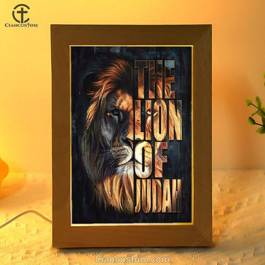 Christian The Lion Of Judah Picture Frame Lamp Prints - Bible Verse Wooden Lamp - Scripture Night Light