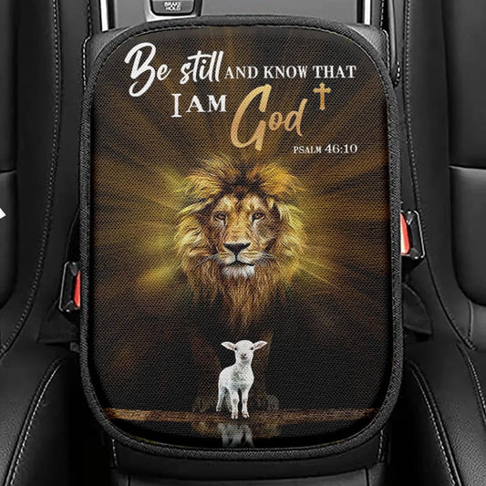 Christian The Lion The Lamb Be Still And Know Seat Box Cover, Bible Verse Car Center Console Cover, Scripture Car Interior Accessories