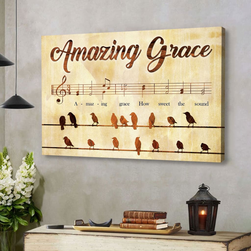 Christian Wall Art Amazing Grace How Sweet The Sound, Bird Painting Canvas Print - Religious Wall Decor