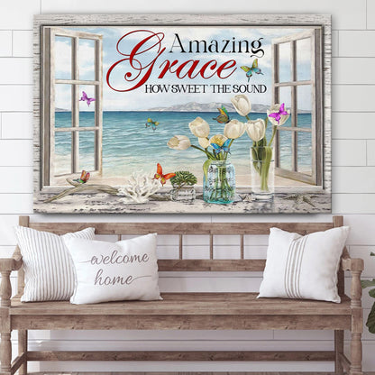 Christian Wall Art Amazing Grace How Sweet The Sound Butterflies Canvas Print