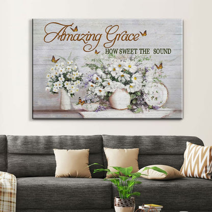 Christian Wall Art Amazing Grace How Sweet The Sound Butterfly Flowers Canvas Print - Religious Wall Decor
