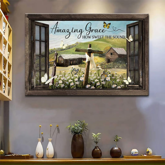 Christian Wall Art Amazing Grace How Sweet The Sound Rustic Farmhouse Canvas Print - Religious Wall Decor