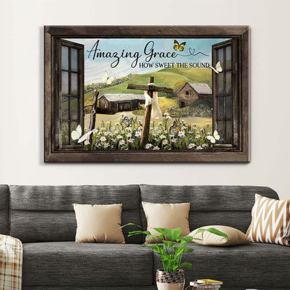 Christian Wall Art Amazing Grace How Sweet The Sound Rustic Farmhouse Canvas Print - Religious Wall Decor