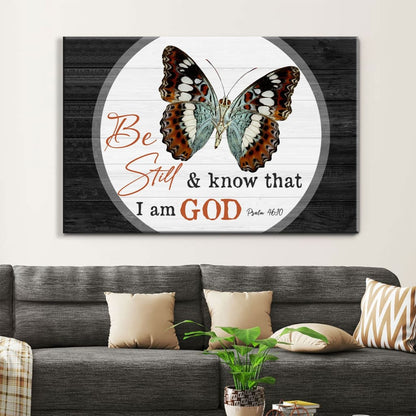 Christian Wall Art Canvas, Be Still And Know That I Am God Butterflies - Religious Wall Decor