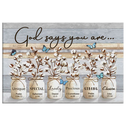 Christian Wall Art God Says You Are, Cotton Flowers Butterflies Canvas Print - Religious Wall Decor