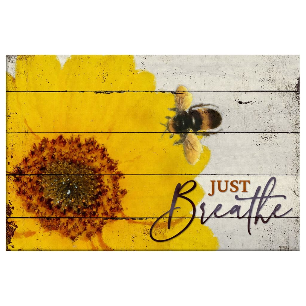 Christian Wall Art Honey Bee Flower Just Breathe Wall Art Canvas - Religious Wall Decor