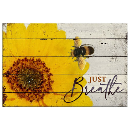 Christian Wall Art Honey Bee Flower Just Breathe Wall Art Canvas - Religious Wall Decor