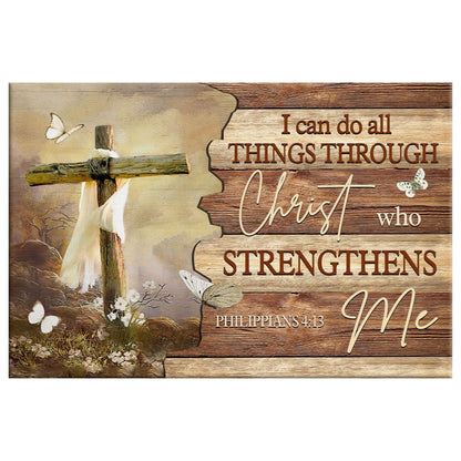 Christian Wall Art I Can Do All Things Through Christ Butterfly Cross Canvas Print - Religious Wall Decor