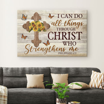 Christian Wall Art I Can Do All Things Through Christ Philippians 413 Sunflower Cross Canvas - Religious Wall Decor