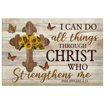Christian Wall Art I Can Do All Things Through Christ Philippians 413 Sunflower Cross Canvas - Religious Wall Decor