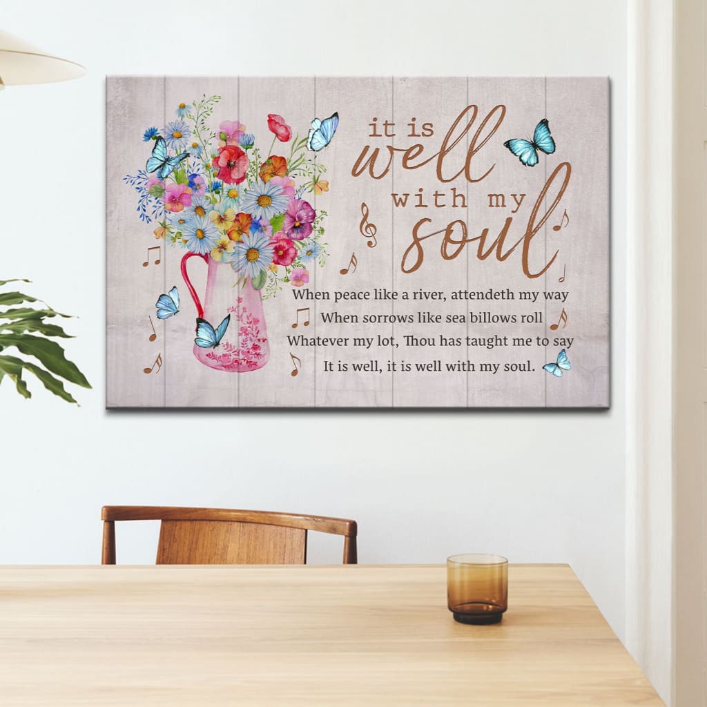 Christian Wall Art It Is Well With My Soul Butterfly Floral Canvas Wall Art - Religious Wall Decor
