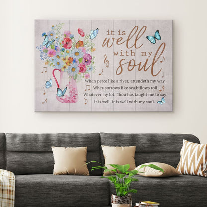 Christian Wall Art It Is Well With My Soul Butterfly Floral Canvas Wall Art - Religious Wall Decor