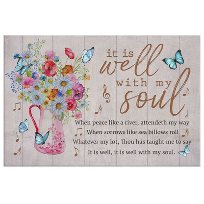 Christian Wall Art It Is Well With My Soul Butterfly Floral Canvas Wall Art - Religious Wall Decor