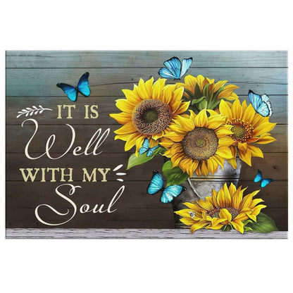 Christian Wall Art It Is Well With My Soul Butterfly Sunflower Canvas Art - Religious Wall Decor
