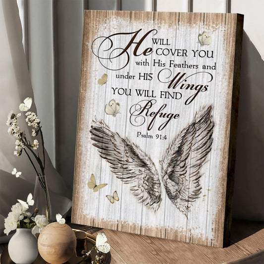 Christian Wall Art Psalm 914 He Will Cover You With His Feathers Canvas Print