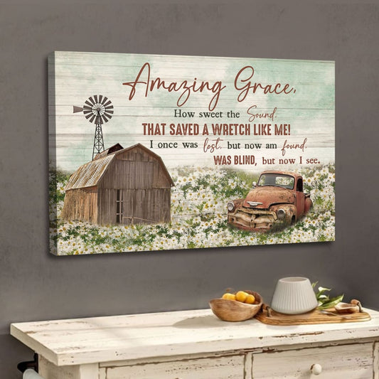 Christian Wall Decor Amazing Grace How Sweet The Sound, Farmhouse Style Canvas Print - Religious Wall Decor