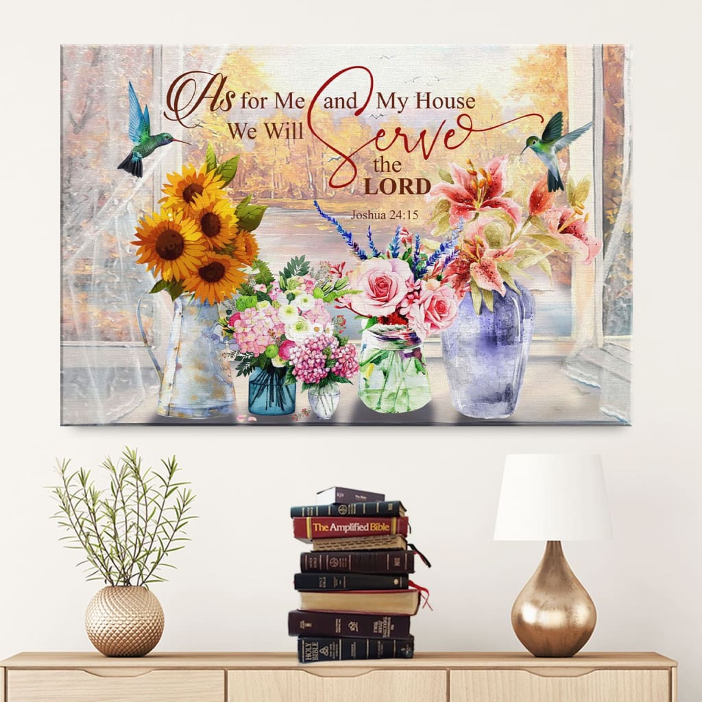 Christian Wall Decor Joshua 2415 Kjv Floral Hummingbird Canvas Wall Art - Religious Wall Decor