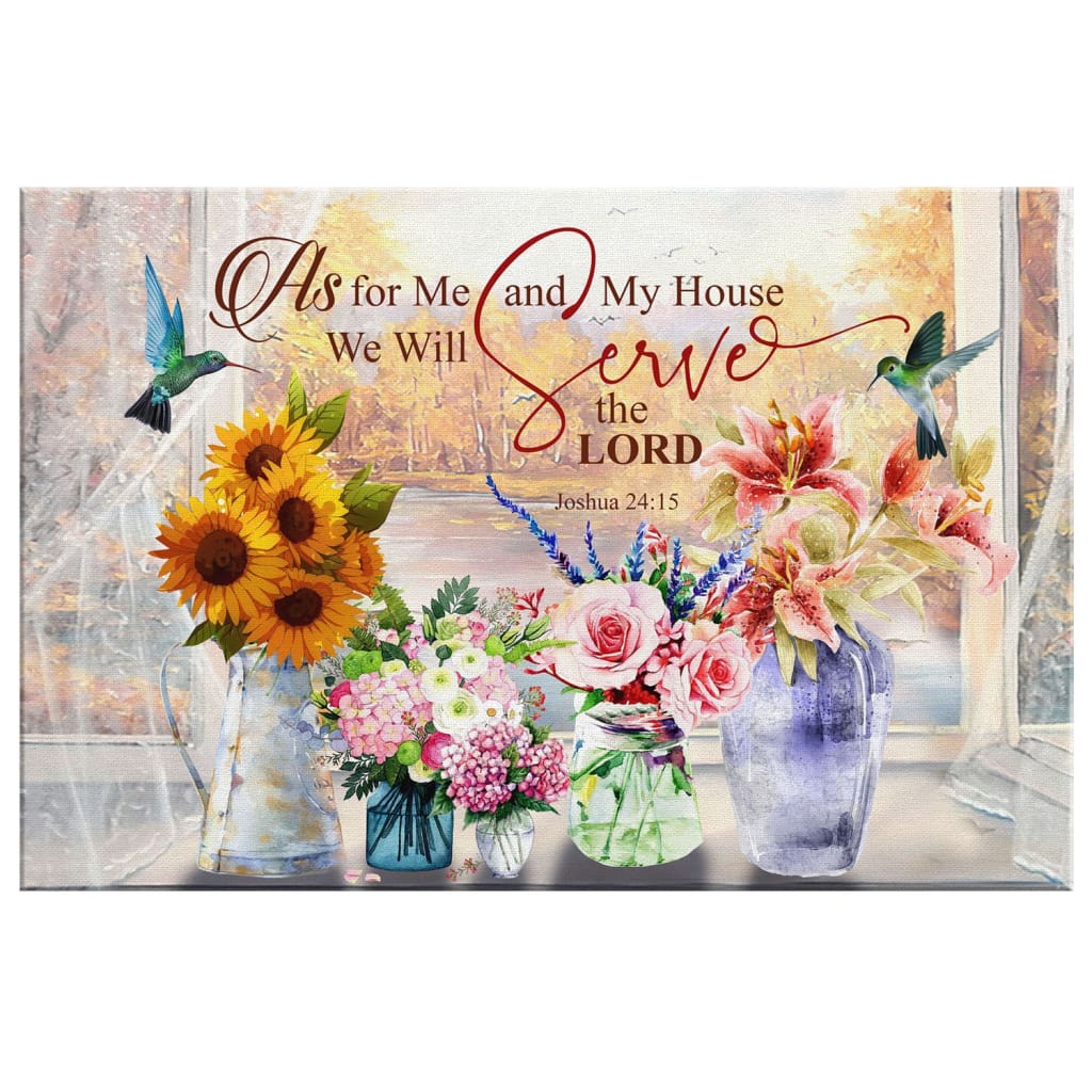 Christian Wall Decor Joshua 2415 Kjv Floral Hummingbird Canvas Wall Art - Religious Wall Decor