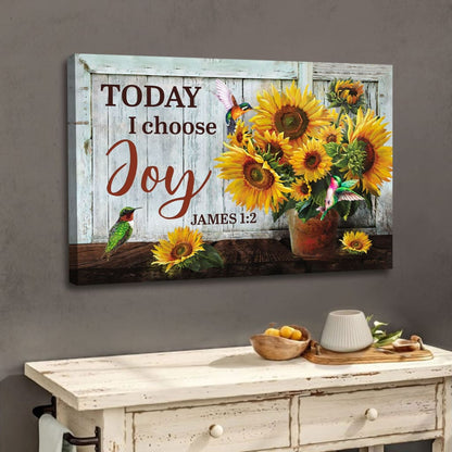 Christian Wall Decor Today I Choose Joy, Sunflower Wall Art Canvas - Religious Wall Decor