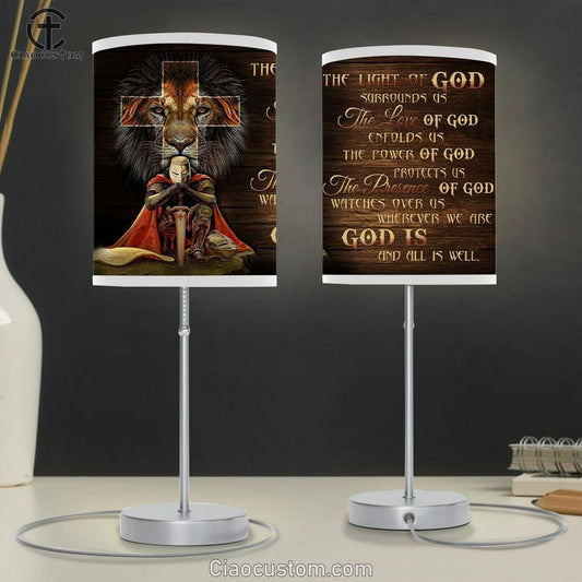 Christian Warrior - Lion Of Judah - Prayer For Protection Table Lamp For Bedroom Print - Christian Room Decor