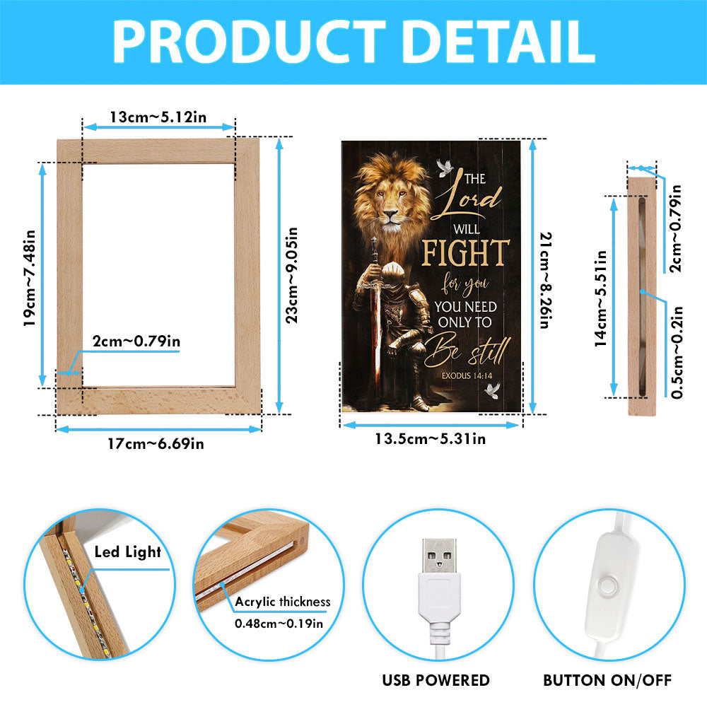 Christian Warrior Exodus 1414 The Lord Will Fight For You Frame Lamp Prints - Bible Verse Wooden Lamp - Scripture Night Light