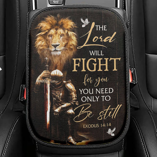 Christian Warrior Exodus 1414 The Lord Will Fight For You Seat Box Cover, Bible Verse Car Center Console Cover, Scripture Interior Car Accessories