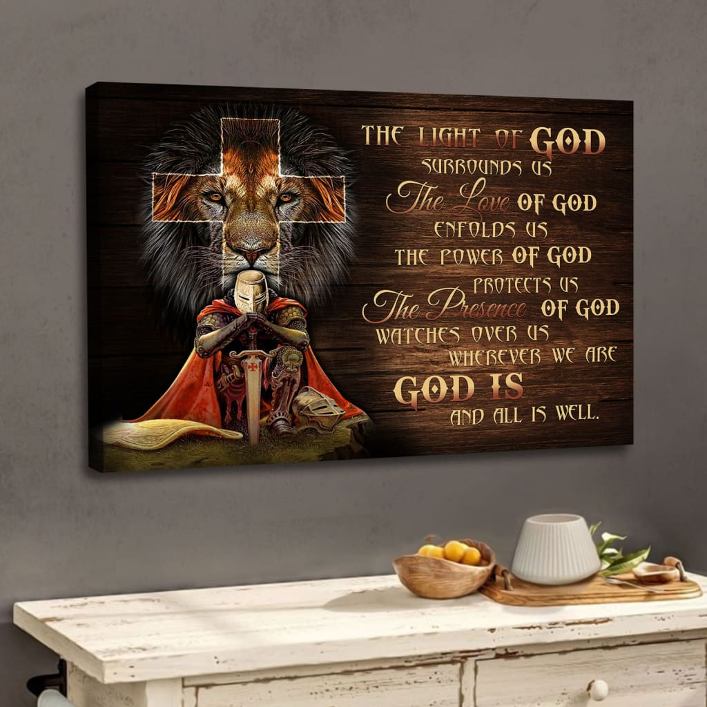 Christian Warrior, Lion Of Judah, Prayer For Protection Wall Art Canvas Print - Religious Wall Decor