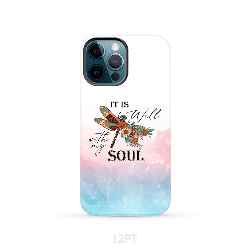 Christian phone case It is Well with My Soul Dragonfly flowers - Bible Verse IPhone & Samsung Cases