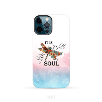 Christian phone case It is Well with My Soul Dragonfly flowers - Bible Verse IPhone & Samsung Cases
